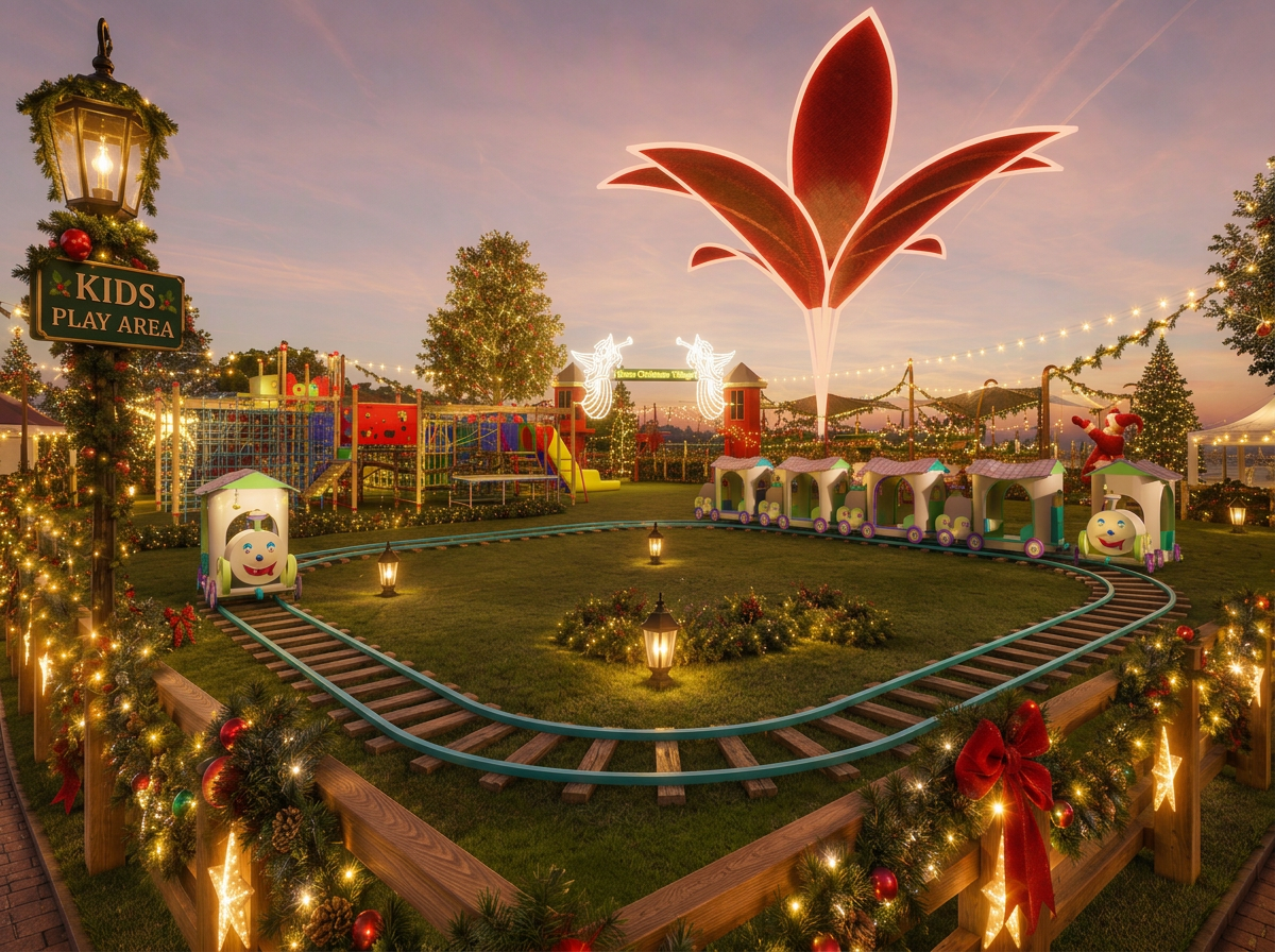 Children playing in the festively decorated Kids Park